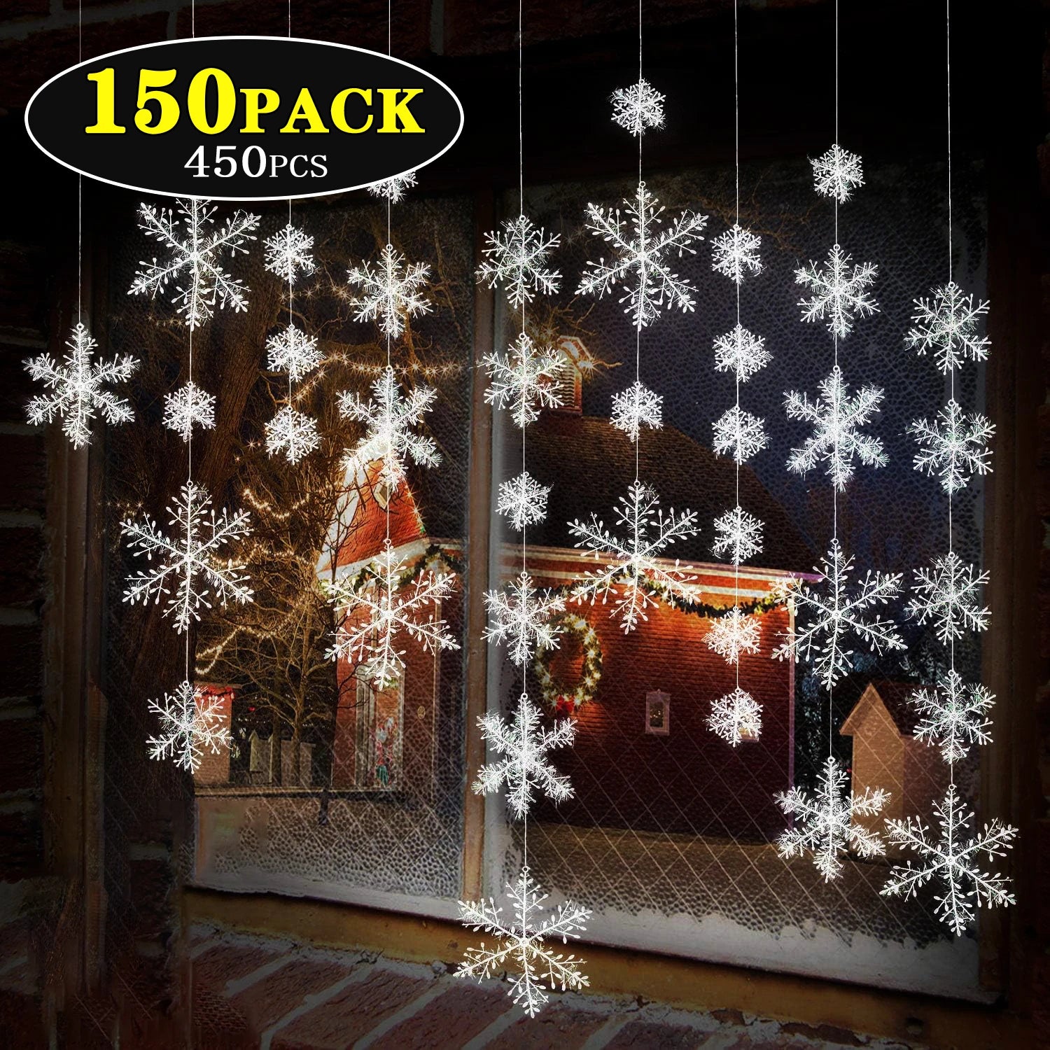 50/100/150Pack White Christmas Snowflake Plastic Brushed Snowflake Hanging Christmas Tree Decoration Accessorie Party Decoration