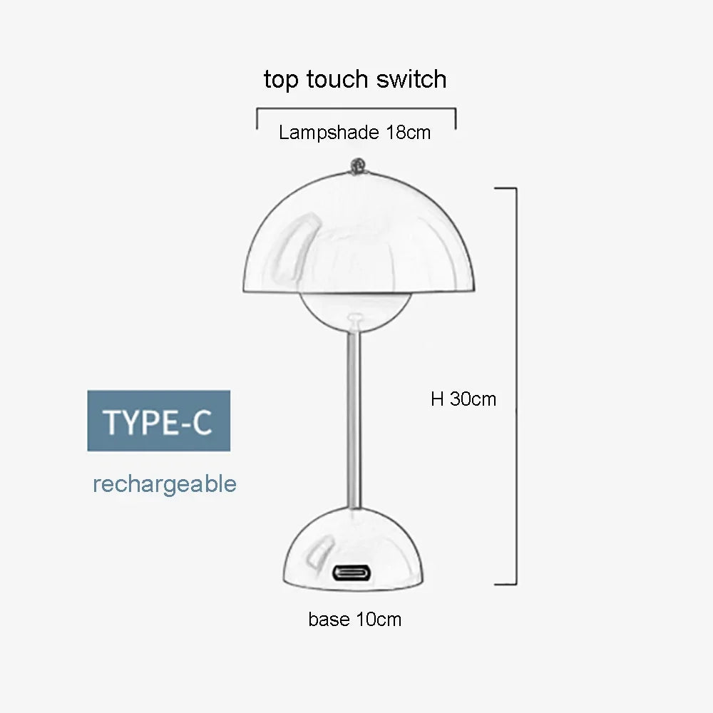 Modern Mushroom Flower Bud Rechargeable LED Table Lamp - Touch Night Light for Bedroom & Dining, Simple Home Decoration