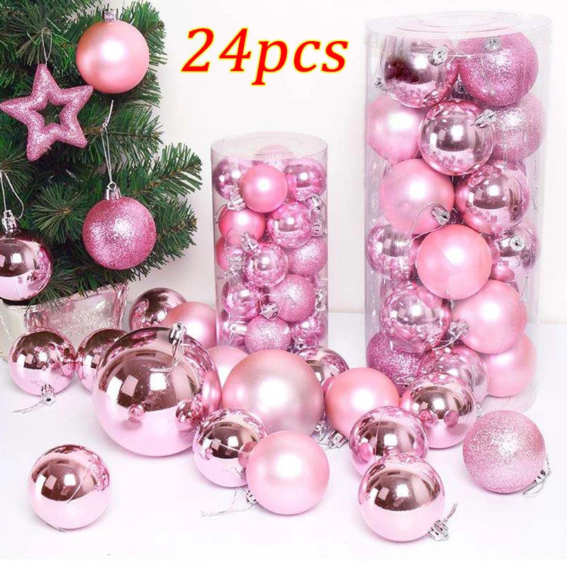 24Pcs Christmas Balls Ornaments Christmas Tree Decoration Shatterproof Hanging Ball Holiday Home Party Decor Shiny Plastic Balls