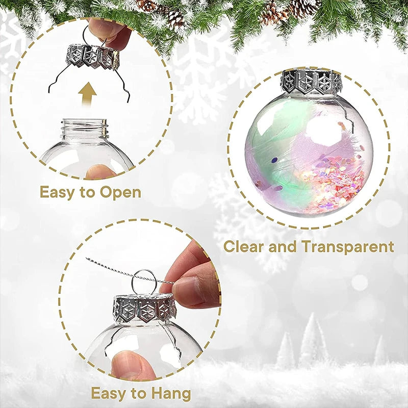 Clear Christmas Ball Plastic Fillable Bauble Xmas Tree Hanging Ornament Pendant Marry Christmas Kids Gift Present Box Decoration