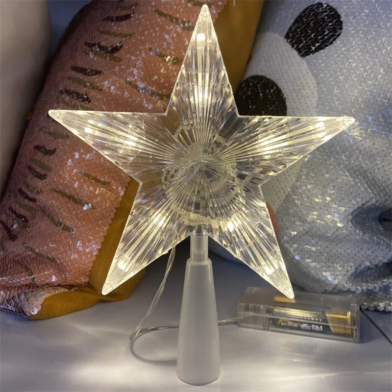 15CM LED Transparent Five-pointed Star Merry Christmas Tree Toppers Cristmas Decorations for Home Xmas Ornaments Navidad 2023 