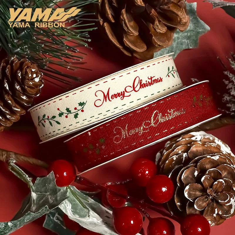 YAMA 2023 Christmas Ribbon 9 16 25mm 100Yards/roll Ribbons for gift wrapping DIY Decoration hair ornaments flower packaging