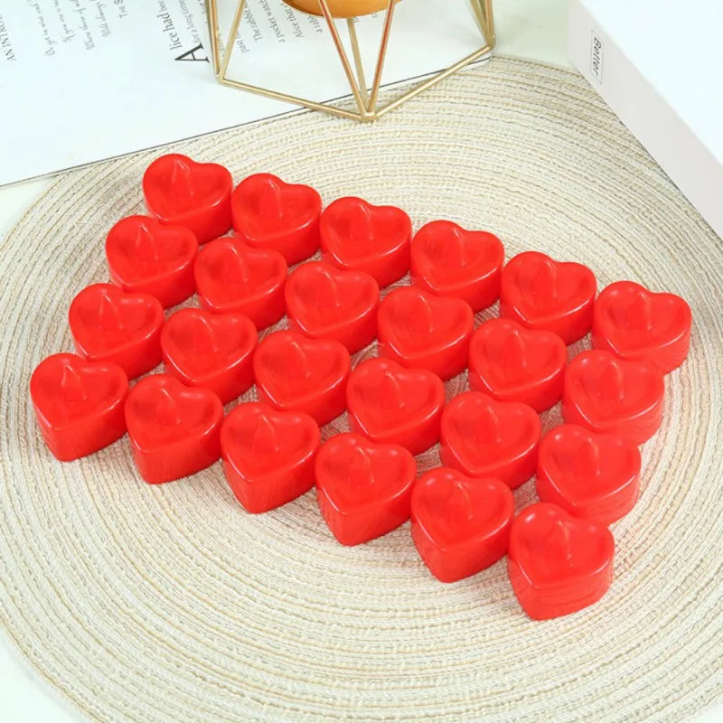 24Pcs Flameless Heart-shaped Led Candle For Home Christmas Party Wedding Decoration Electronic Battery-Power Tealight Candles