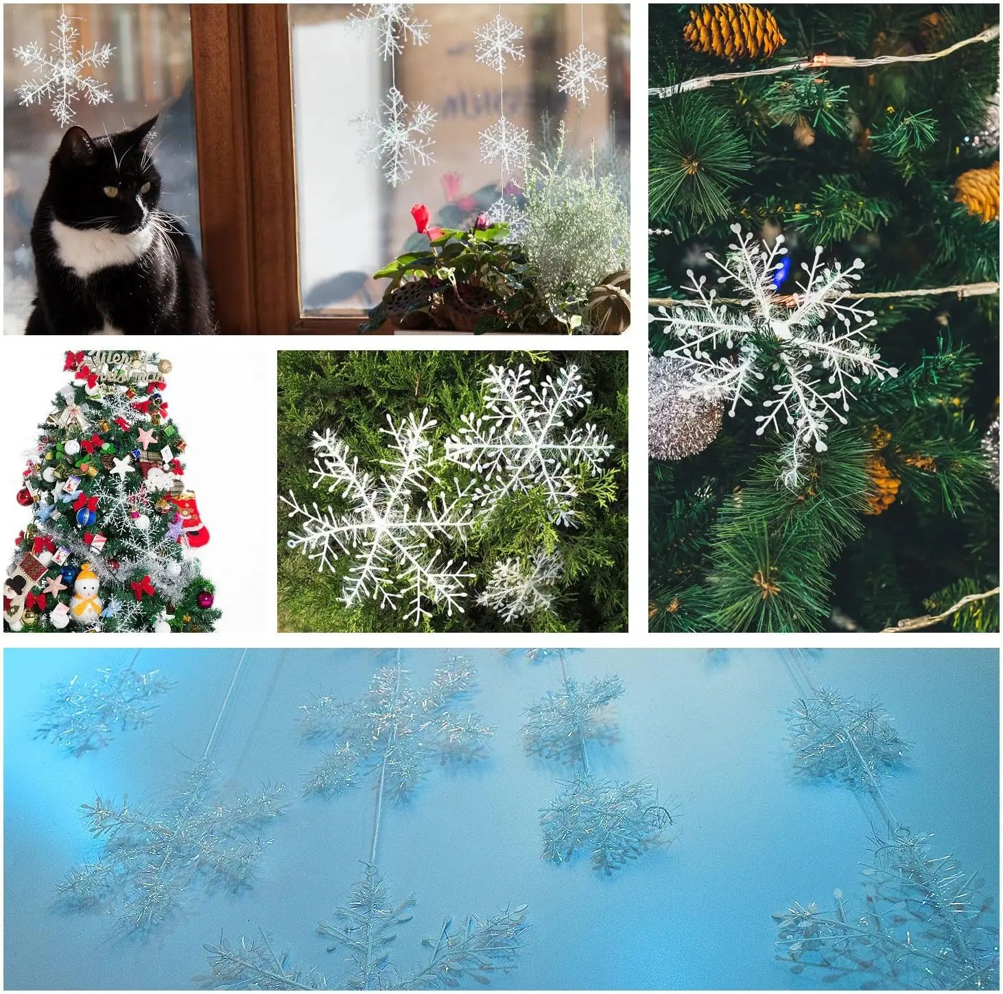 50/100/150Pack White Christmas Snowflake Plastic Brushed Snowflake Hanging Christmas Tree Decoration Accessorie Party Decoration