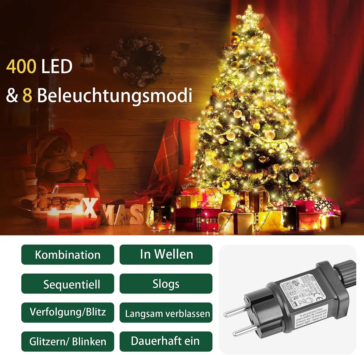 400LED Christmas Tree Topper Star Waterfall Lights Timer Outdoor Garden Memory Fairy String Lights Garland Holiday Lighting