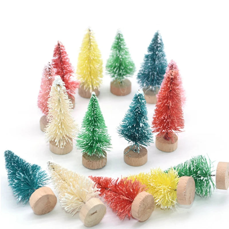 1000PCS Mini Christmas Tree Cedar Pine Christmas Tree on Sisal Silk Christmas Tabletop Decorations Christmas Window Decoration