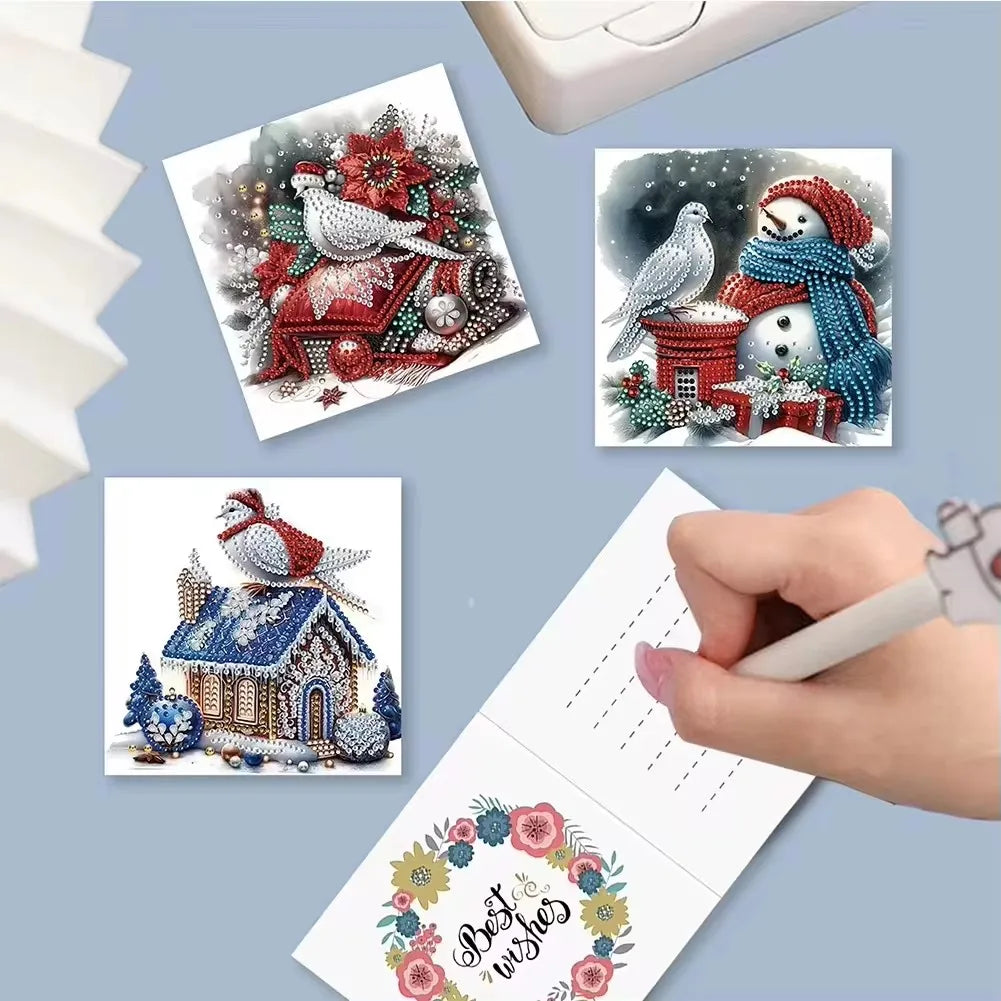 12pcs Christmas Cards Diamond Painting Card Diy Diamond Embroidery With Envelope Card Set Christmas Gift Festival Greeting Card