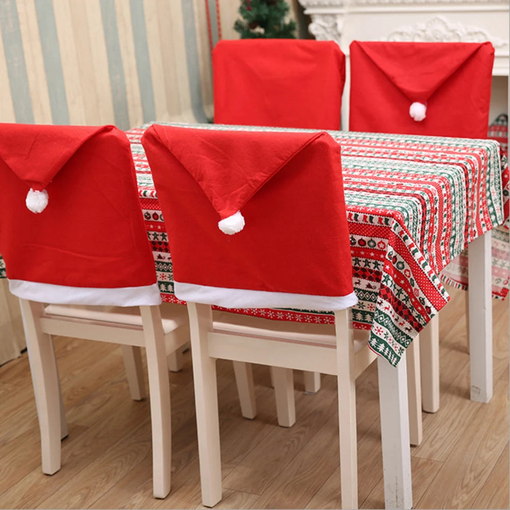 1-10PCS Santa Hat Chair Cover Christmas Table Decoration Santa Hat Home Decoration Christmas Gifts 