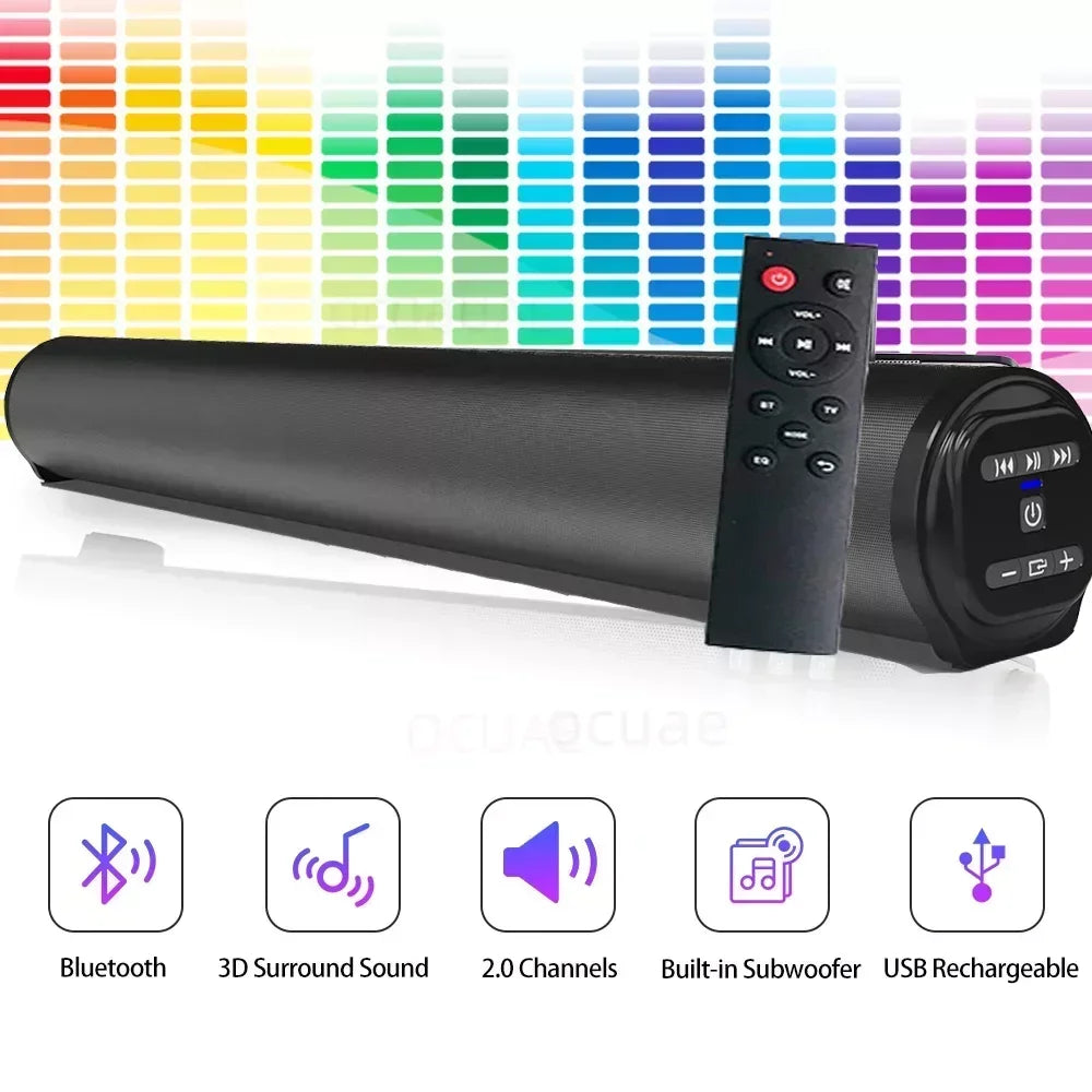 Portable Super Powerful Sound Bar - Wireless Bluetooth Speaker with Surround Stereo, Subwoofer, FM Radio 