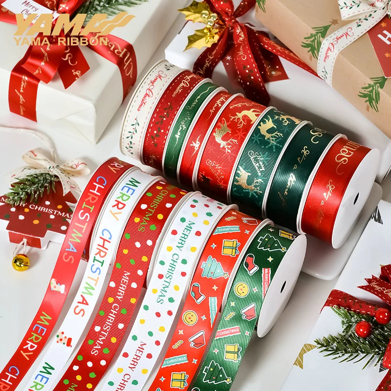 YAMA 2023 Christmas Ribbon 9 16 25mm 100Yards/roll Ribbons for gift wrapping DIY Decoration hair ornaments flower packaging