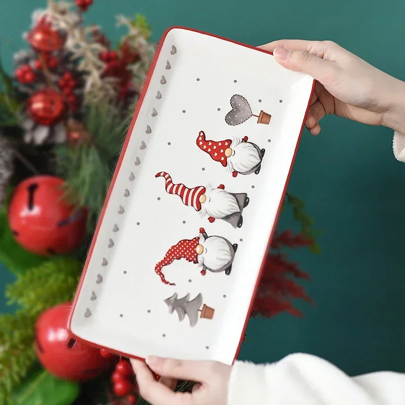 Rectangular Ceramic Dinner Plate Christmas Plate Santa Claus Pattern Afternoon Tea Dessert Tray Kitchen Steak Plate Tableware 