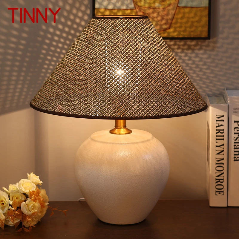 TINNY Nordic Ceramic Table Lamp – Modern Art LED Desk Light for Living Room, Bedroom, Study, and Villa