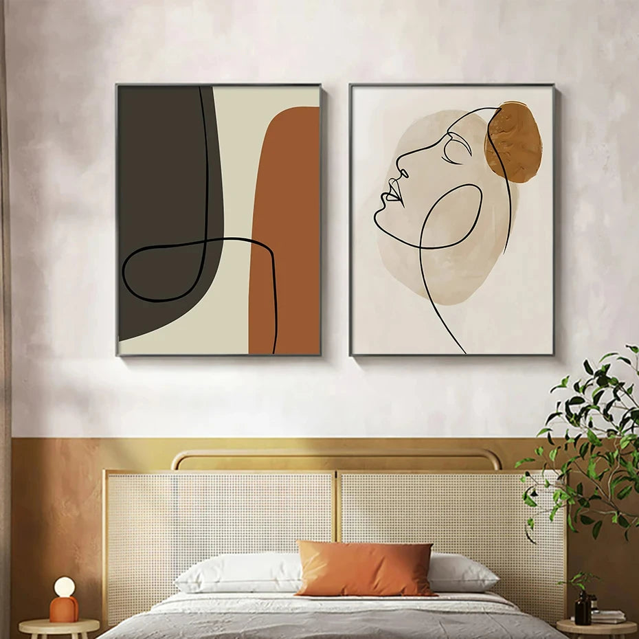 Abstract Geometric Poster with Framed Matisse Face Line – Canvas Painting, Nordic Style, Living Room Wall Art Print for Home Decor 