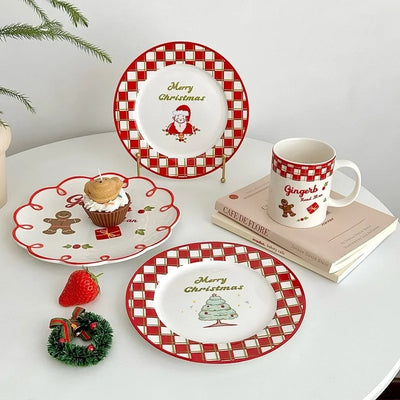 Christmas Tableware Santa/Christmas tree Ceramic Plate Gingerbread man Water Cup Coffee Mug Home Dinner plate dessert Dish 