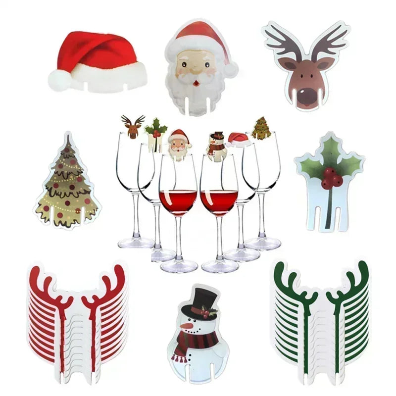 10/20/30PCS Christmas Cup Card Santa Hat Wine Glass Decor Ornaments Navidad Noel New Year Gift Christmas Decorations 