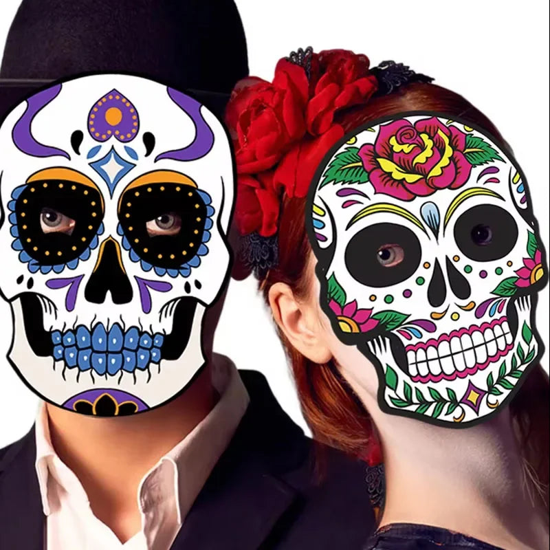 Mexican Day of The Dead Masks Diy Skull Mask Halloween Party Masquerade Paper Skeleton Ghost Face Masks Halloween Decorationv