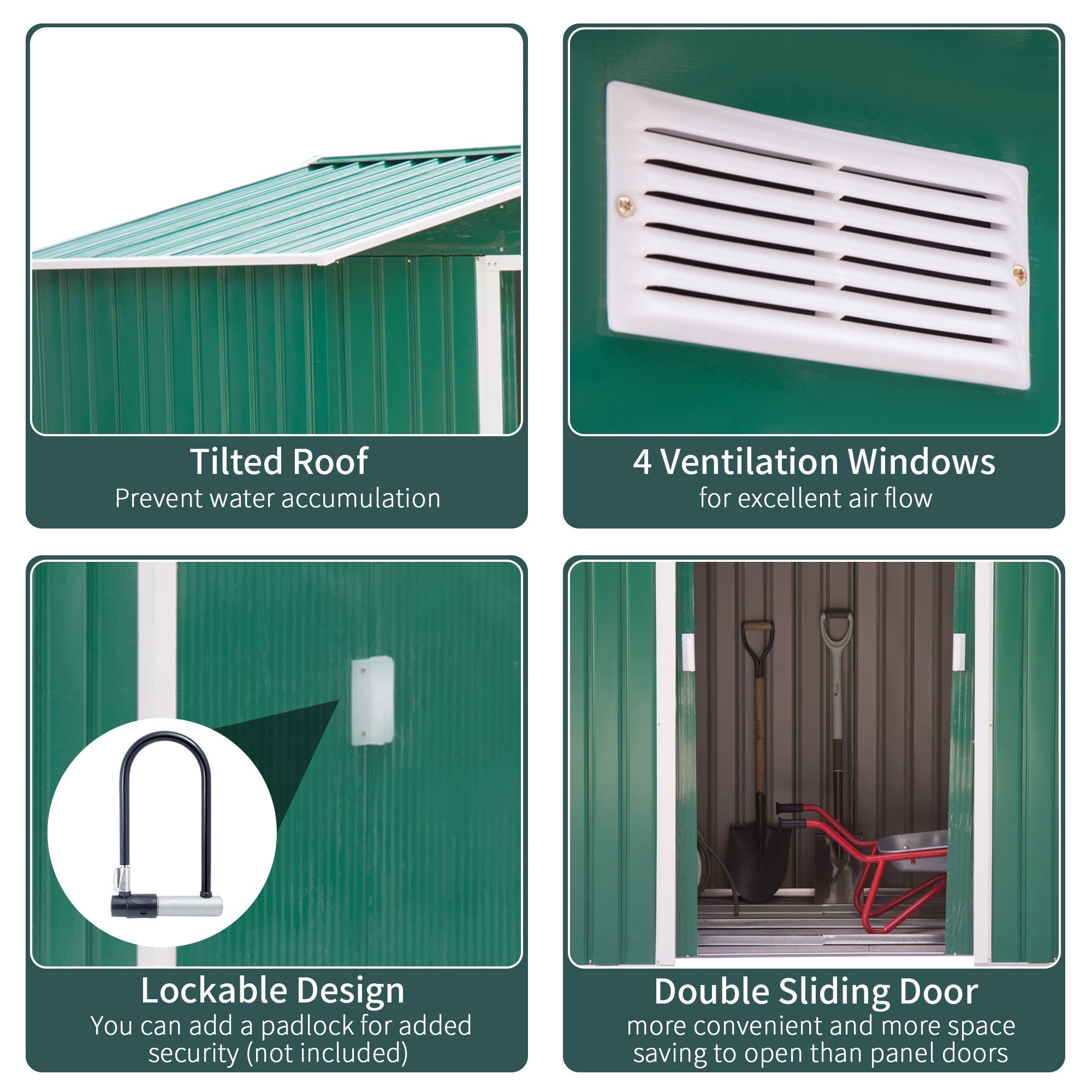 Outsunny Metal Garden Shed 7' x 4' x 6' Outdoor Storage Steel Foundation Double Doors Green 