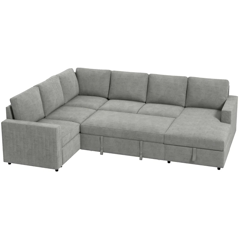 Pull Out Sofa Bed, Sleeper Sofa Couch with Hidden Storage, Chaise Lounge, Velvet Upholstery, U-Shaped Futon Couch
