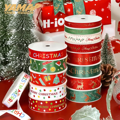 YAMA 2023 Christmas Ribbon 9 16 25mm 100Yards/roll Ribbons for gift wrapping DIY Decoration hair ornaments flower packaging 
