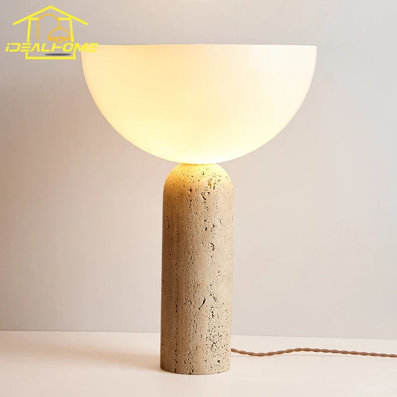 Japanese Wabi-Sabi Cream Wind Yellow Cave Stone Table Lamp - LED E27 Retro Marble Desk Light for Living Room, Study, Bedroom, Kitchen