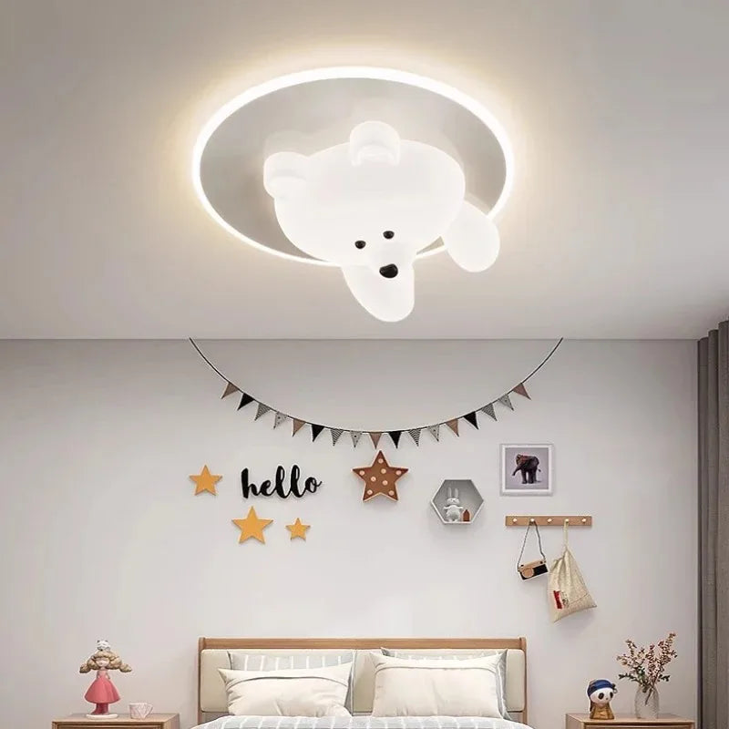 Children's Baby Room Cute Bear Ceiling Light – Home Decoration Lamp, Cloud Circle, Minimalist Creative Design, Luxury LED Lighting