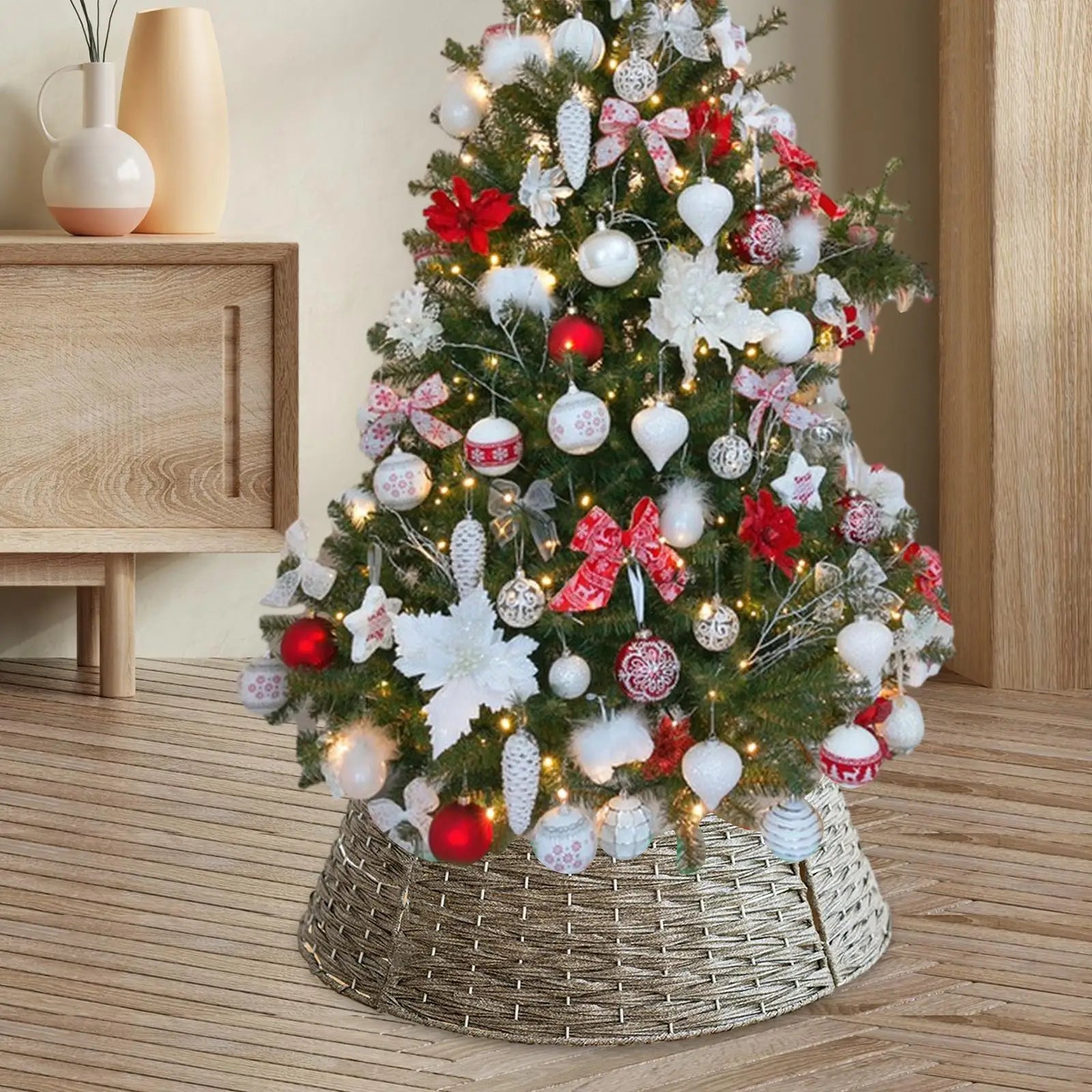 Artificial Rattan Wicker Christmas Tree Skirt, Xmas Tree Skirt Base Cover, Parties Collections, Christmas Decorations