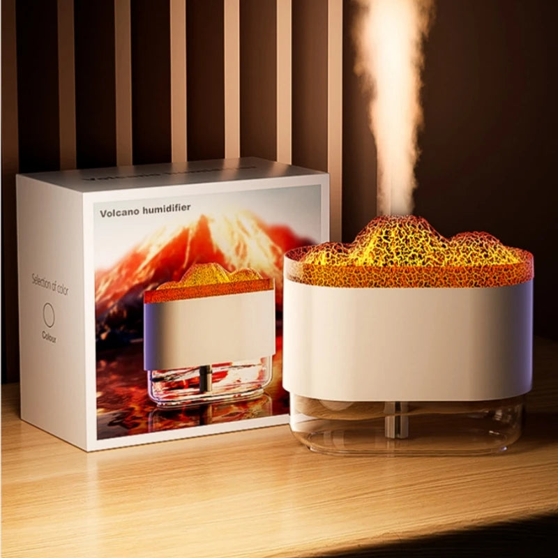 USB Volcano Air Humidifier & Aromatherapy Diffuser – 300ML Ultrasonic Mist Maker with Ambient Light, Quiet Sprayer for Bedroom and Office