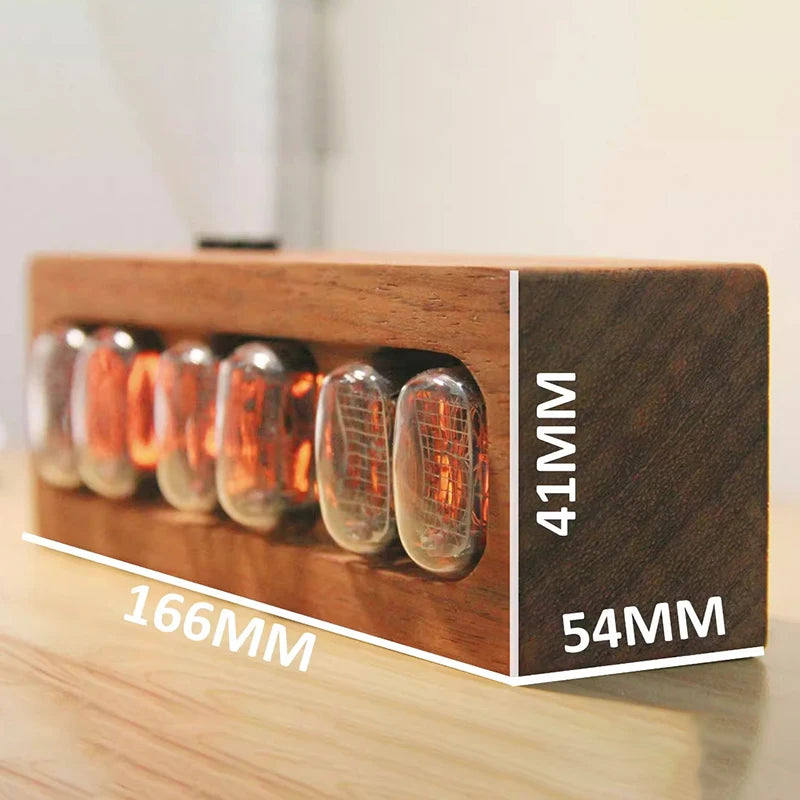 Retro Nixie Tube Clock IN12 – 6-Bit Luxury Red Rosewood Glow Digital Tube Clock, Electronic Desktop Watch, DIY Gift 