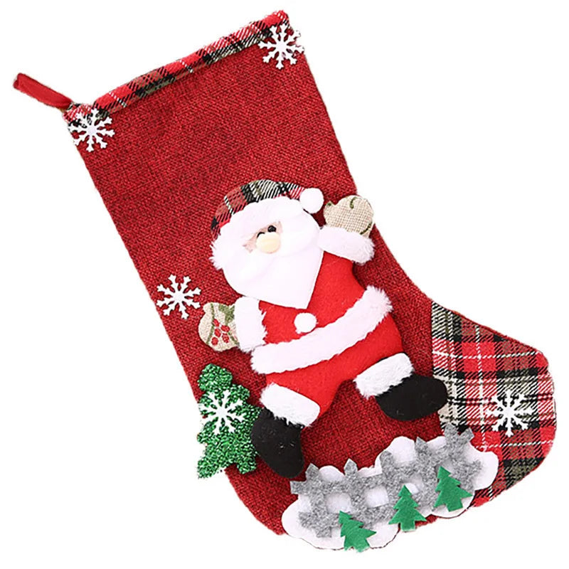 (1pcs)32*18.5cm Christmas Stocking Gift Bag Xmas Snowman Decoration Fabric Oversized Socks Christmas Tree Decoration DIY Cute 