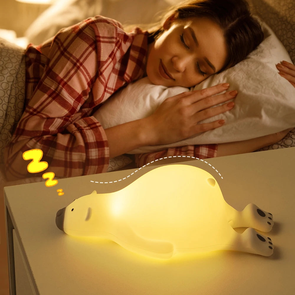 Silicone Lazy Bear LED Night Light - Cute Animal Kids Night Lamp with Touch Control, USB Rechargeable, Ideal Gift for Baby