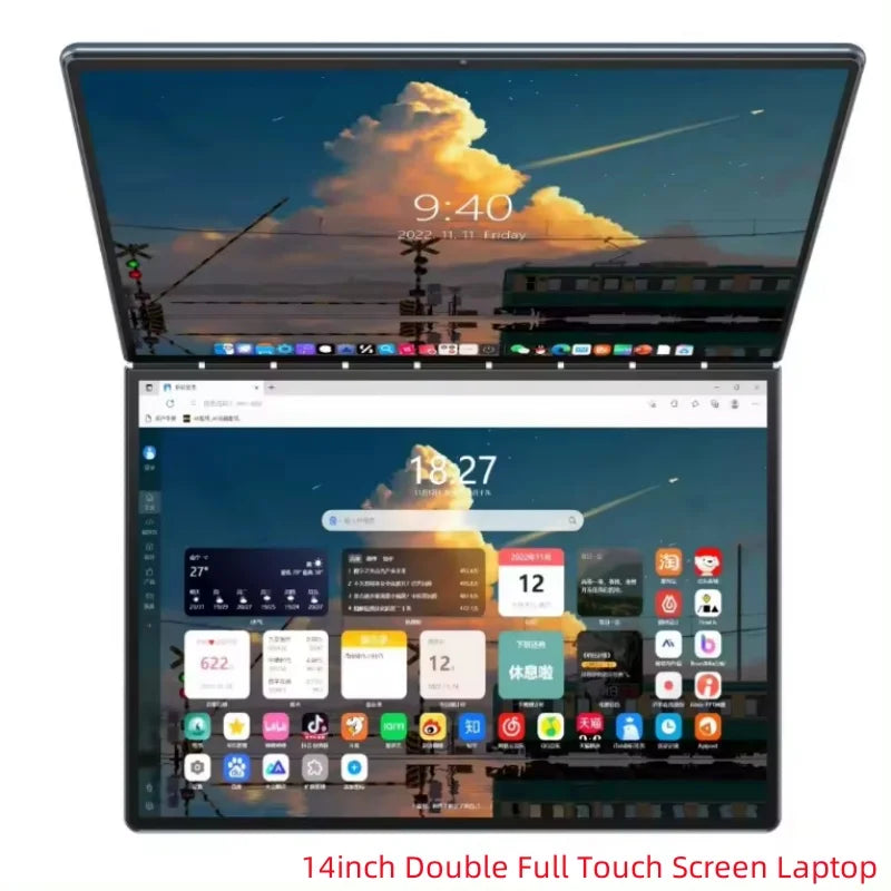 Dual Screen Laptop – 14" + 14" 2K Touchscreen, 16GB RAM, Intel N95 CPU, 360-Degree Flip Metal Case, 2-in-1 Notebook Computer