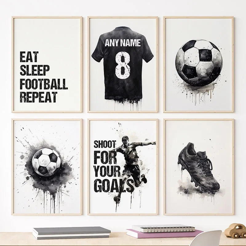 Custom Name Soccer Jersey – Kids Football Club Posters and Prints, Canvas Painting, Wall Art, Living Room Home Decoration, Aesthetics 