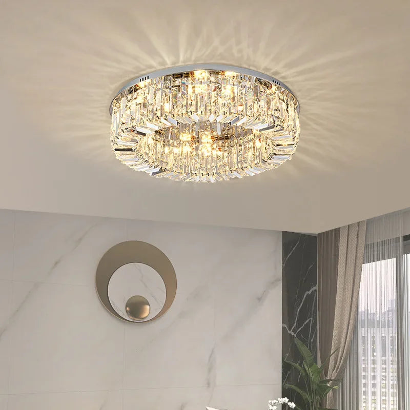 Modern Crystal Ceiling Light - Gold & Silver Chandelier, Nordic LED Suspension Luminaire for Living, Dining, and Bedroom