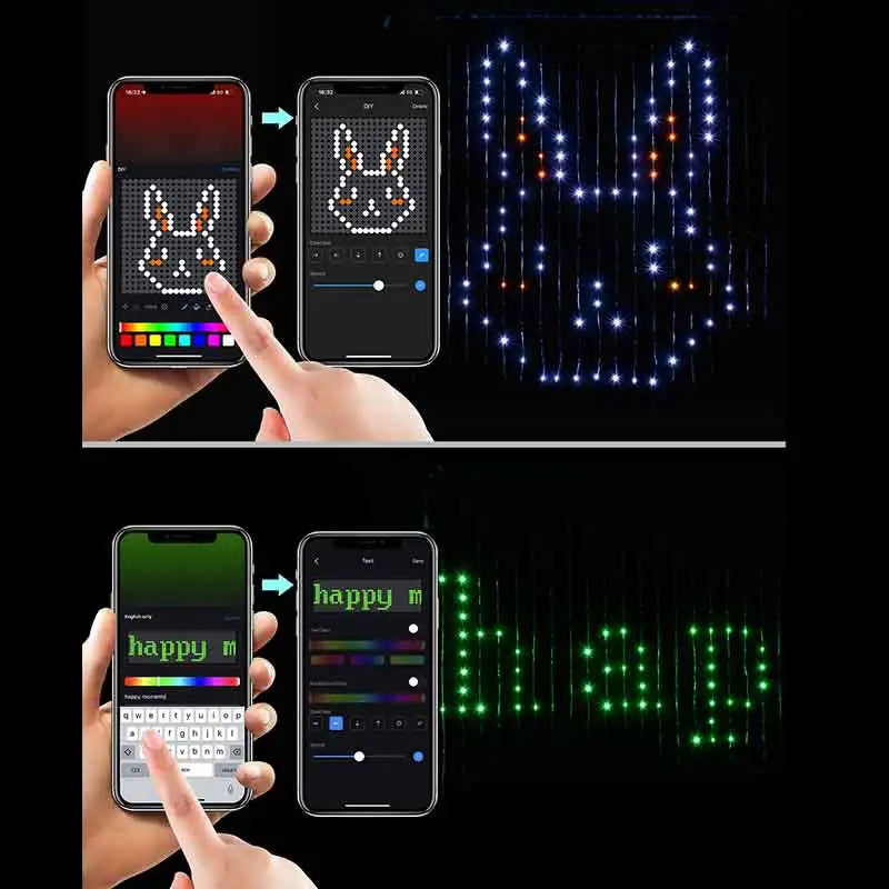 400 LEDs Smart Curtain Lights – Bluetooth App-Controlled, RGB Fairy Lights, DIY Music Sync Display, for Window Bedroom Decoration 