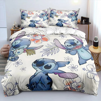 Anime Stitch Bedding Set – 3D Cartoon Printed Quilt Duvet Cover Set with Pillowcase, Comfortable for Kids' Bedroom, Home Decor 