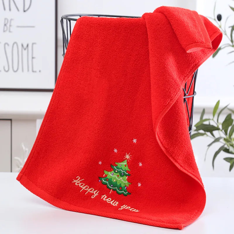 Xmas Hand Face Towel Christmas Kitchen Tea Towel Red Santa Claus New Year Gift Home Towels Bathroom Washing Cloth Man Woman Gym