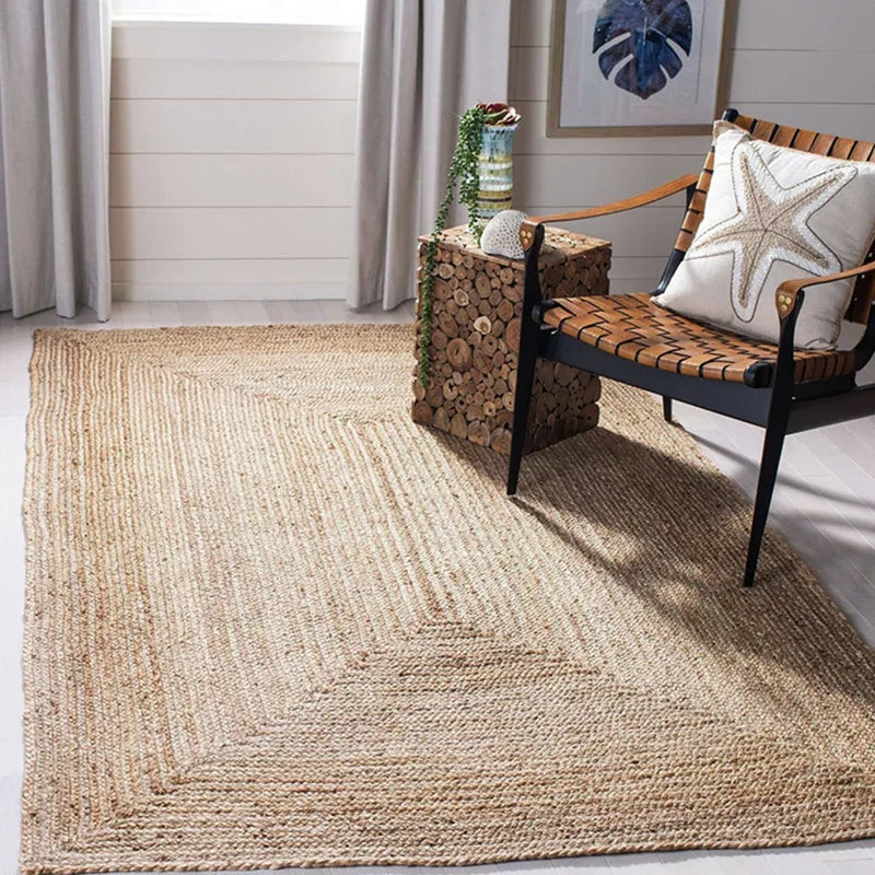 Living Room Carpet Natural Jute Traditional Hand Knitting Bedroom Rug Minimalism Home Decoration Soft Wear Resistant Durable Mat 
