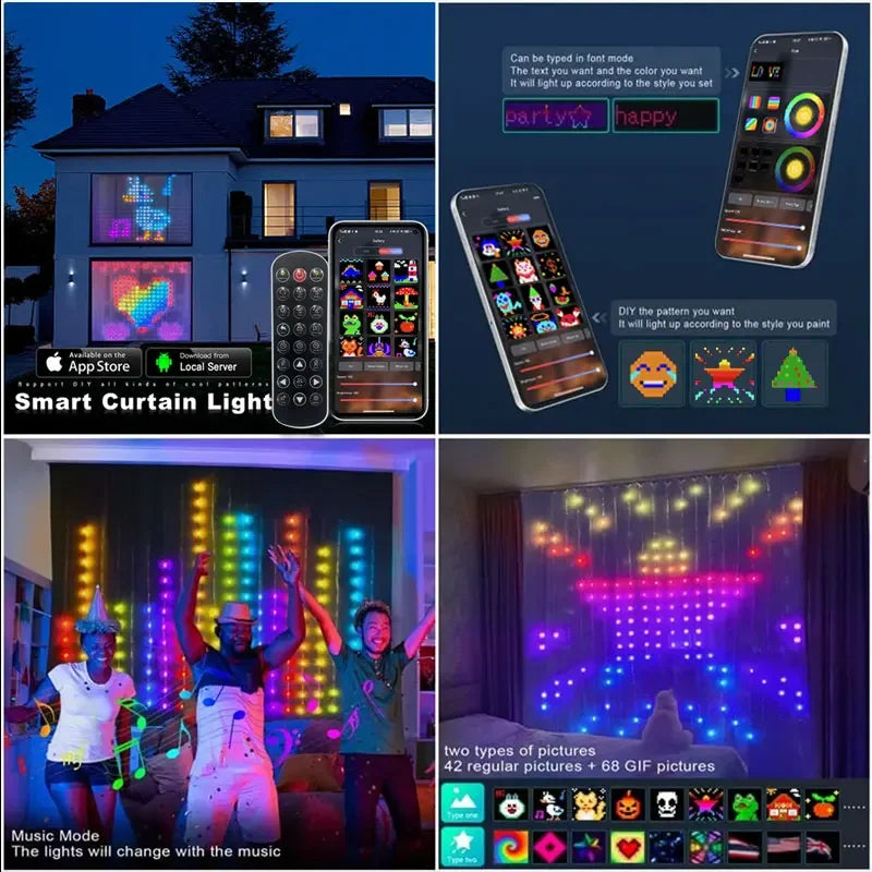 400 LEDs Smart Curtain Lights – Bluetooth App-Controlled, RGB Fairy Lights, DIY Music Sync Display, for Window Bedroom Decoration 
