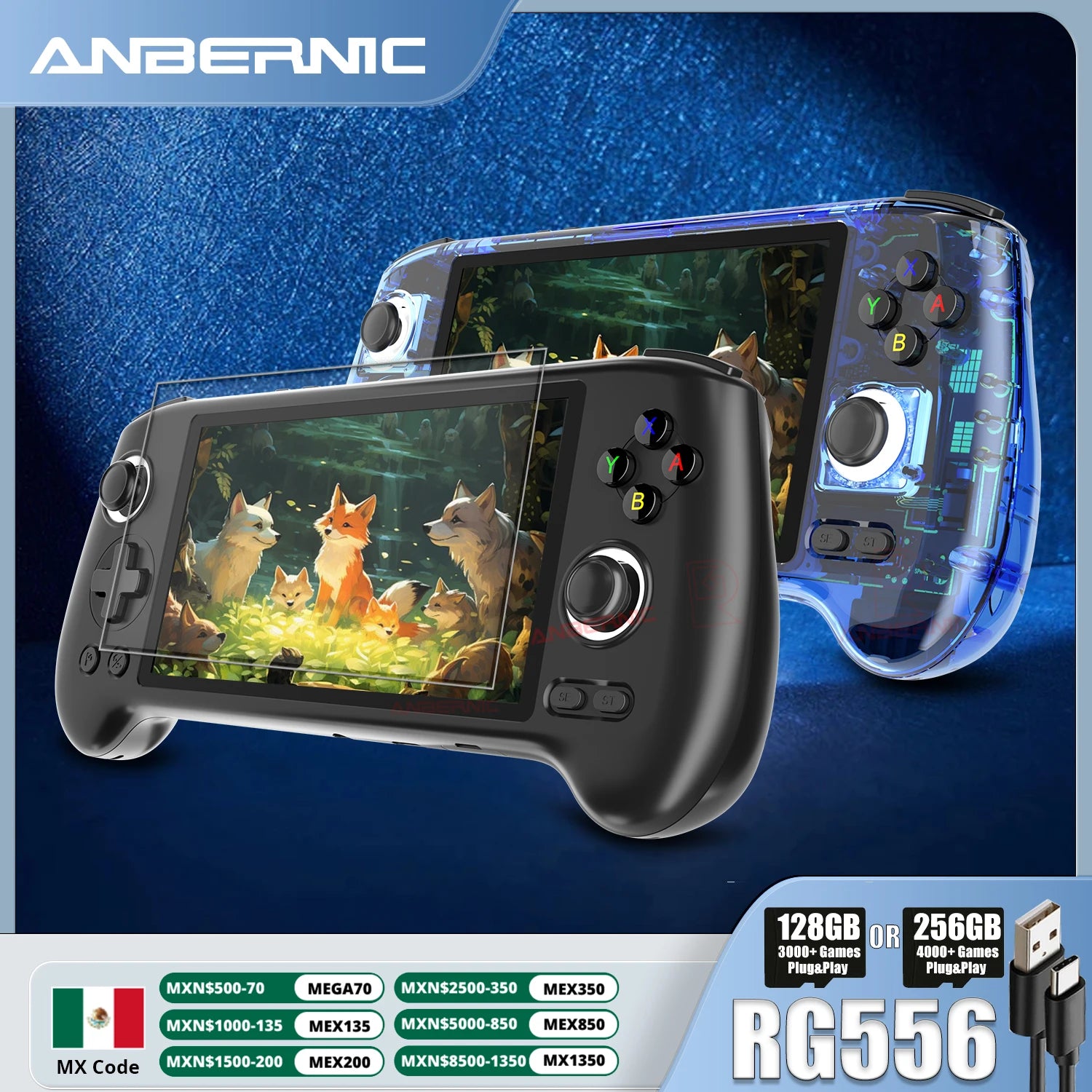 ANBERNIC RG556 Retro Handheld Game Console – 64-bit, Android 13 System, Unisoc T820, 5.48-inch AMOLED Screen, Hall Joystick Game Player 