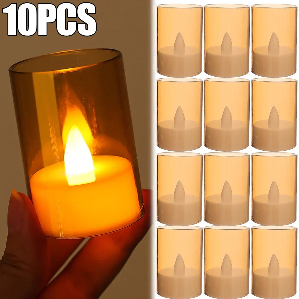 10/1PCS Flameless Electronic Candle LED Acrylic Cup Warm Light Candle with Battery Christmas Church Wedding Home Bedroom Decor