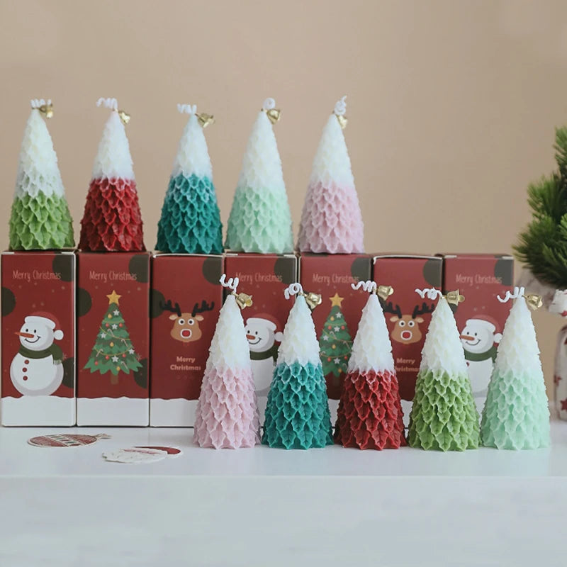 1pc Christmas Tree Shaped Aromatherapy Candles Xmas Scented Candle DIY Xmas Party Home Table Decor Supplies Exquisite Gifts 