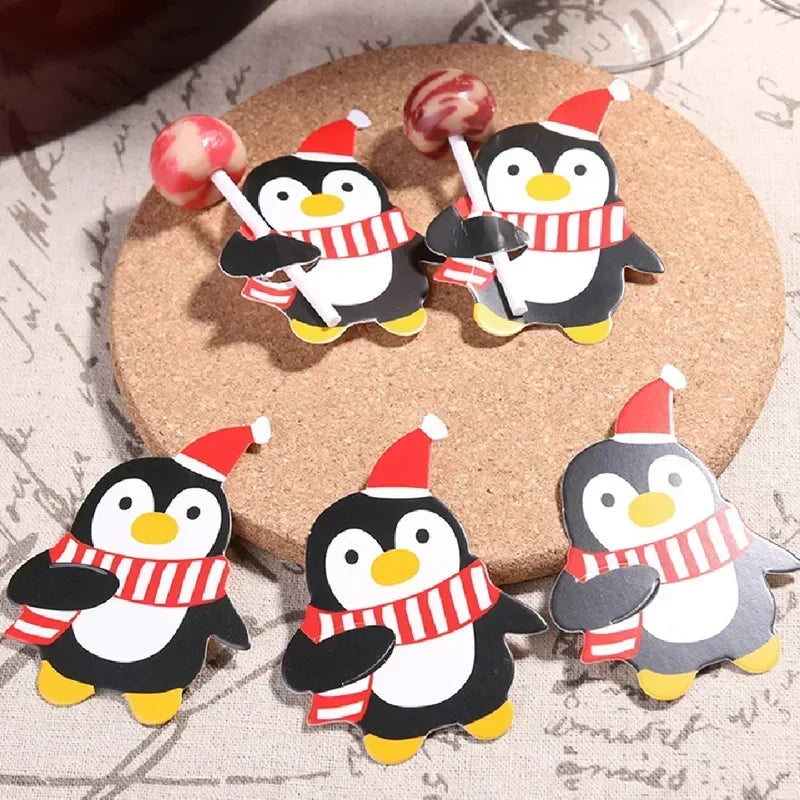 Wholesale Lollipop Paper Cards Christmas Cartoon Santa Claus Snowman Penguin Candy Package Wrap Sugar Holders Gifts Party Decor