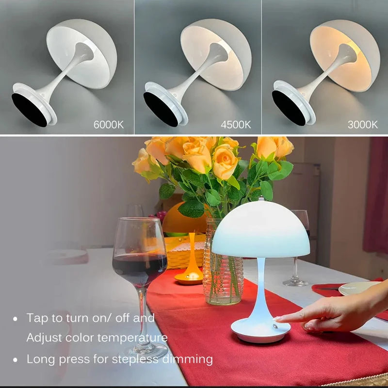 Mushroom 3-Color Dimming Rechargeable LED Table Lamp - Portable Night Light, Simple Modern Design