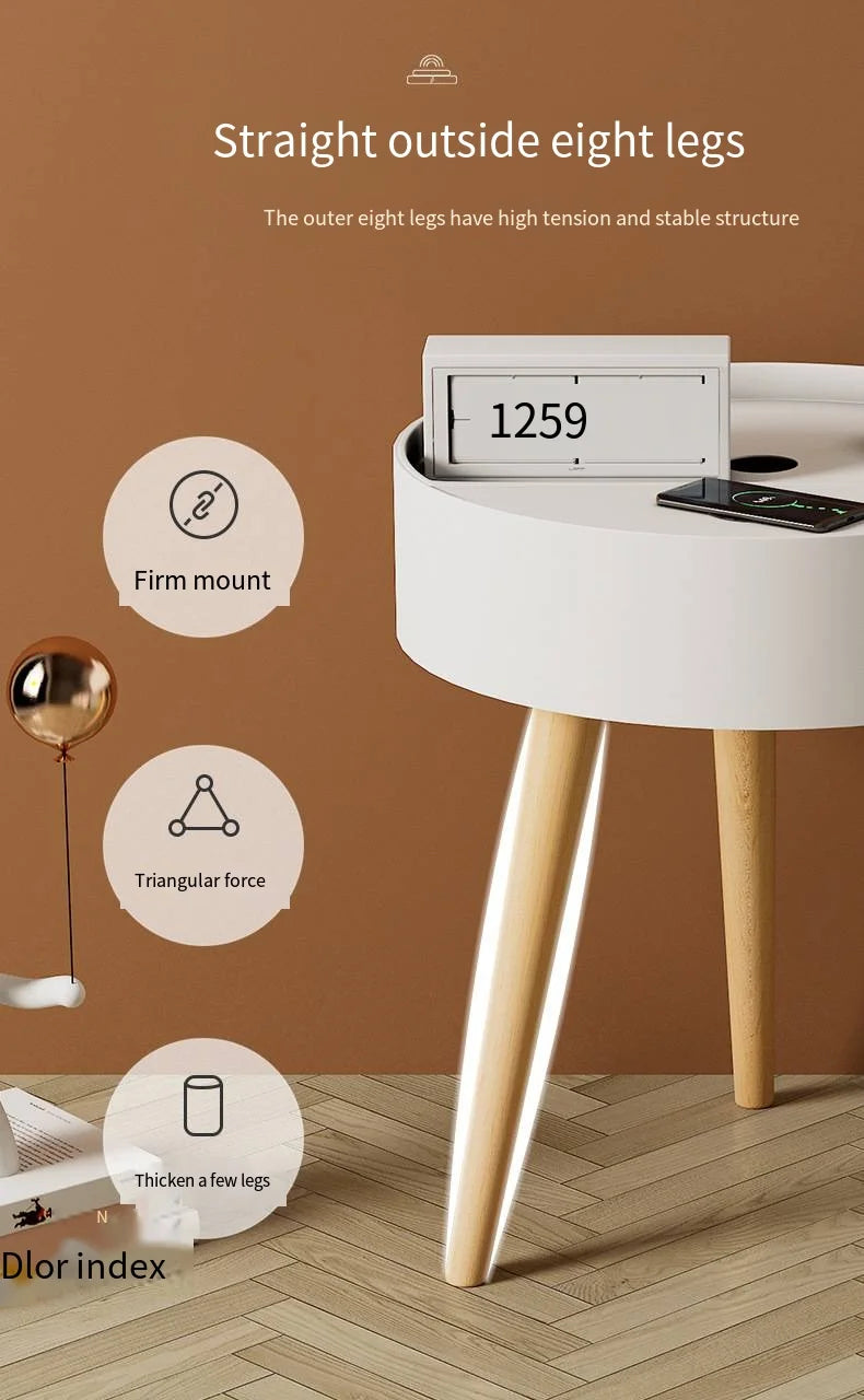 Simple Nightstand with Wireless Charging - Nordic Design, Waterproof, Anti-Fouling, and Anti-Scratch Storage Table