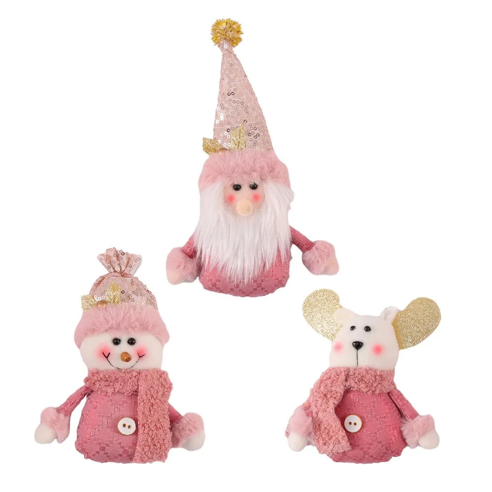 Christmas Pink Doll Decorations Deer Snowman Xmas Tree Decorations Santa Claus Gifts Ornaments for New Year 2023 Party Supplies