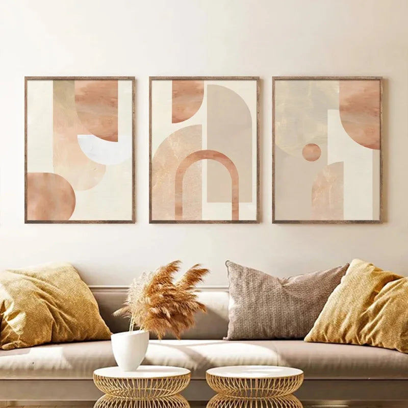 Boho Light Yellow Color Block Line Poster Simple Modern Neutral Abstract Art Canvas Painting Living Room Decorative Wall Art 