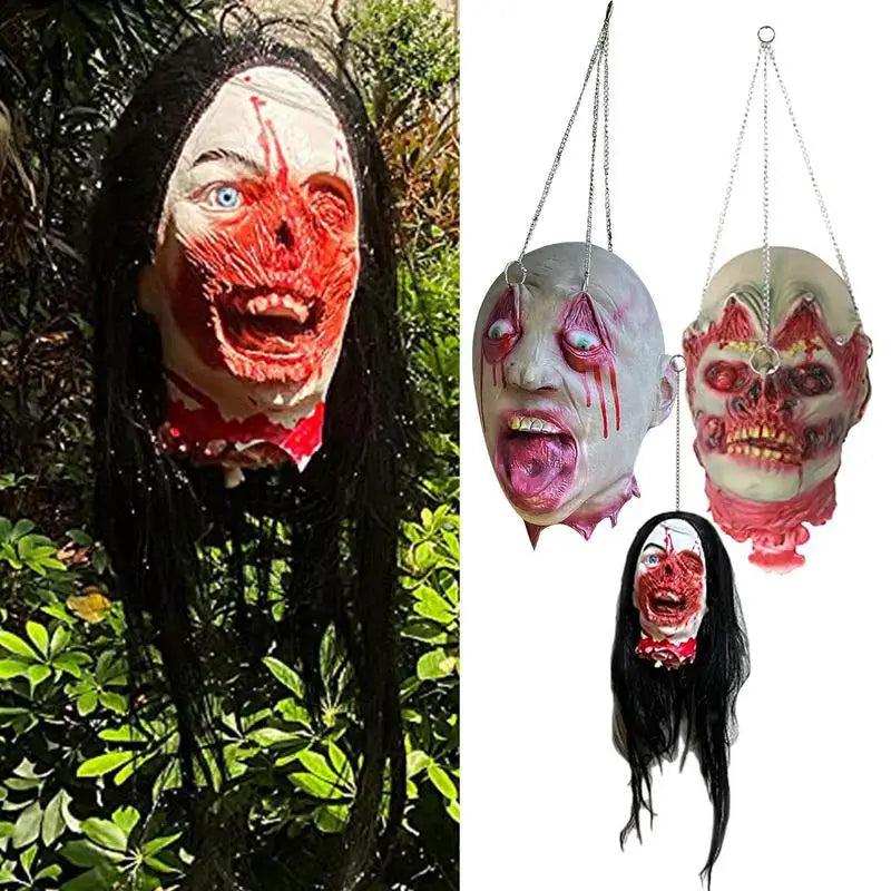 Severed Head Halloween Props Realistic Latex Scary Ghost Head Hanging Ornaments Bloody Zombie Decor Haunted House Party Supplies