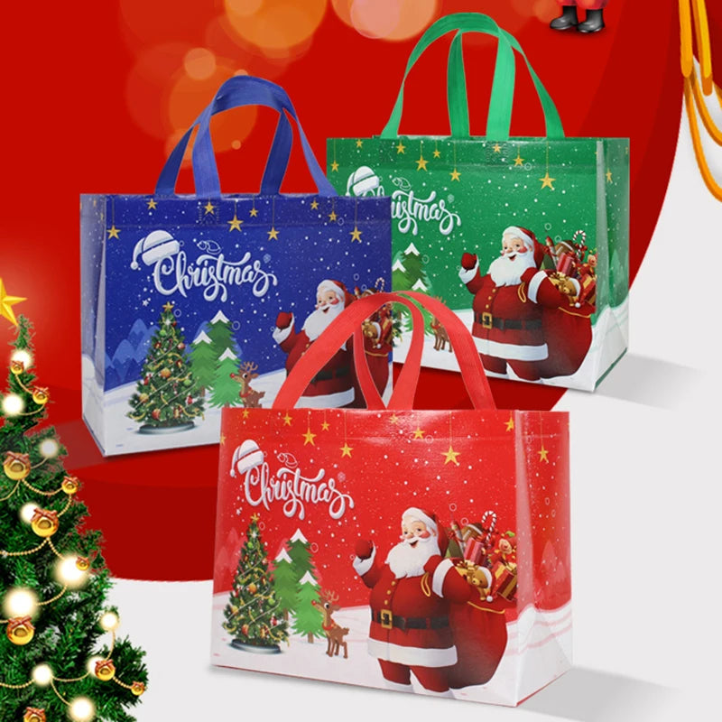 2024 Christmas Non-woven Fabric Tote Bags Candy Gift Packaging Santa Claus/Snow Man Printed Kids Favors New Year Shopping