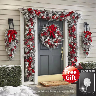 Christmas Wreath for Front Door Christmas Door Wreath Red Ball Ornaments for Door Window Mantle Indoor Outdoor Christmas Decorat 