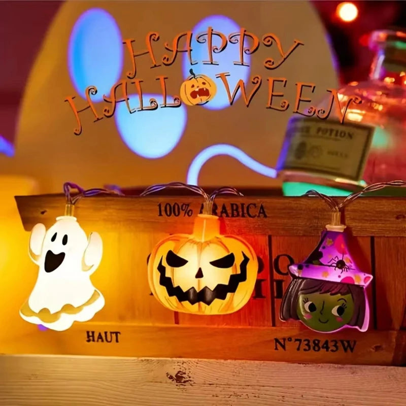 Halloween Party LED String Lights Pumpkin Ghost Spider Web Hanging Lamp For Halloween Home Indoor Outdoor Decoration Props 2024 